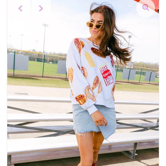Queen of sparkles ballpark hot dog pretzel baseball crewneck sweatshirt - Picture 5 of 7